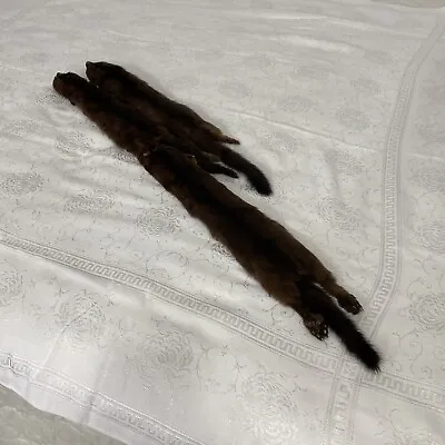 Vintage 3 Mink Fur Head Tail Neck Scarf Wrap Stole Old Hollywood Style 37” • $29.99