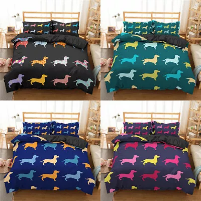 3D Bedding Set Cartoon Dachshund 2/3PCS Duvet Cover & Pillowcase Gift • $14.89