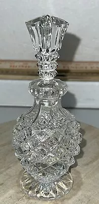 Vintage Heavy Crystal Diamond Pattern Perfume Bottle W/ Stopper-6.5” Stunning! • $33.99