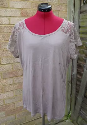 TU Light Brown Lace Detail Short Sleeve Longline T-Shirt Top - Size 22 - NEW • £4