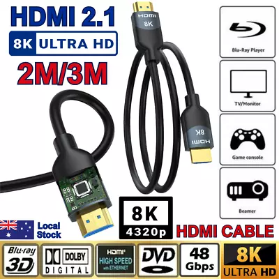 HDMI Cable 2.1 3D High Speed Ethernet HD 4320P Line 8K Male To Male Adapter Cord • $3