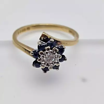 Diamond And Sapphire Gold Ring Natural Gemstones Ring Size I - 18ct Yellow Gold • $1081.83
