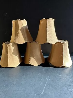 Set Of 5 Chandelier Mini Lamp Shades 4.5  Clip-on Bronze Silk Candelabra Scallop • $38