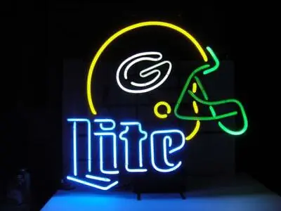 Miller Lite Green Bay Packers Helmet 20 X16  Neon Light Sign Lamp Beer Bar Glass • $134