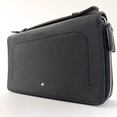 Montblanc Double Zip Around Wallet Organizer Travel Second Bag Black Leather • $472