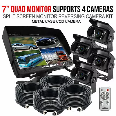 Backup Camera 7''Quad Split Monitor System For TruckTrailer HeavyBoxRVCamper • $129