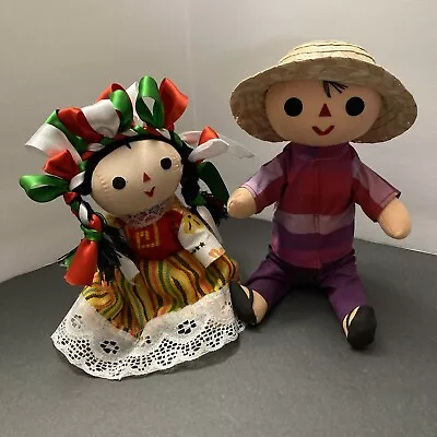 Pair Of Small Mexican Rag Dolls Traditional Folk Art • $22.95