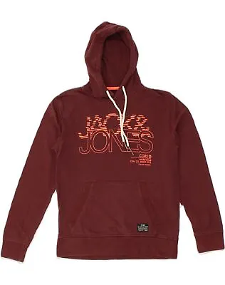 JACK & JONES Mens Slim Fit Graphic Hoodie Jumper Large Burgundy Cotton QG10 • $17.10