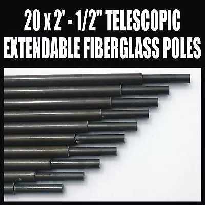 £54.99 • Buy X20 24'' X 1/2  FIBERGLASS TELESCOPIC EXTENDABLE POLES AMATEUR HAM RADIO ANTENNA