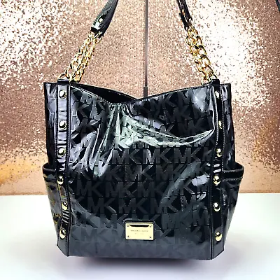 Michael Kors Womens Delancy Shoulder Tote Handbag Purse Large Black Chain Strap • $59.99