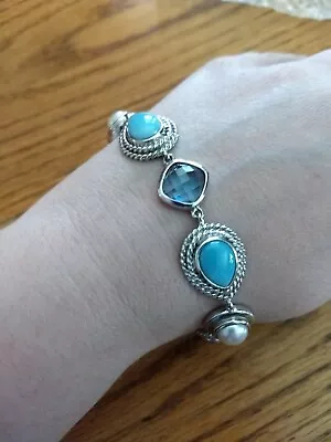 Marahlago Larimar 925 Silver Reina Bracelet W Pearl & Blue Topaz • $524.99