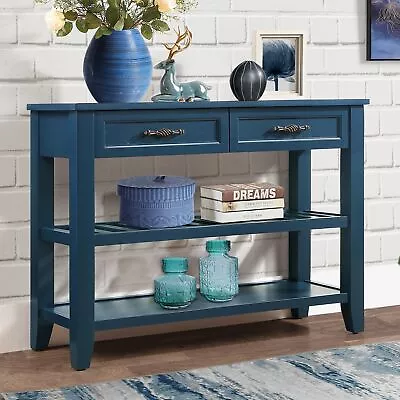 Console Sofa Table 2 Drawers & 2 Tiers Shelves Mid-Century Solid Wood 42'' • $238.99