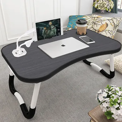 Folding Laptop Bed Tray Table Stand Portable Study Desk With USB/Mini Fan/Lights • £14.94