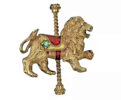 Vintage 1970s Igor Carl Faberge 14k Yellow Gold And Emerald Lion Carousel Brooch • $1000