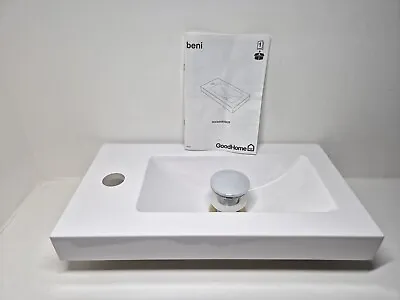 B&Q GoodHome Beni Gloss White Counter Top  One Hole Tap Basin (W) 44.2cm (NEW) • £45