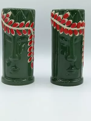 A Pair Of Green Hawaiian Lei Tiki Ceramic Cocktail Tumblers Bar Decor • £18