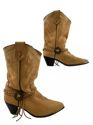 Ladies Oak Tree Farms Tan Leather Pointed Toe Western Cowgirl Boots Size 10 • $69.03