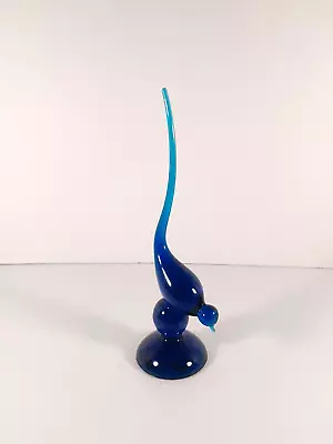 Vtg MCM Viking Glass Epic Long Tail Bird 10” #1311 Cobalt Blue Bluenique • $125