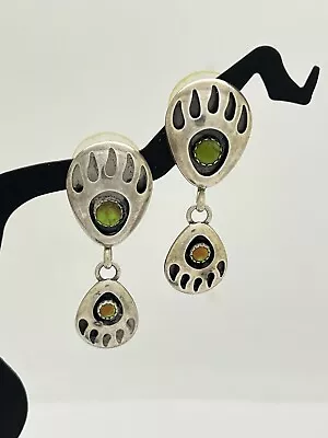 Quoc Turquoise QT Sterling Silver Green Bear Paw Claw Dangle Earring 1-3/8” 3.6g • $39.99