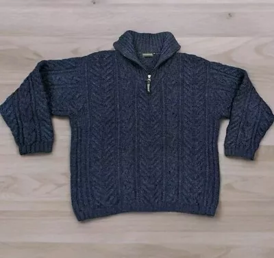Fisherman Out Of Ireland Blue Wool Quarter Zip Sweater Men’s Size XL • $30