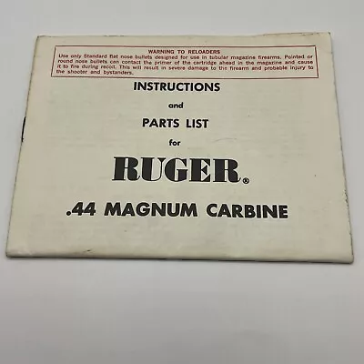 Ruger 44 Magnum Carbine Instructions Parts Owners Gun Manual Fourty Four Mag .44 • $19.99