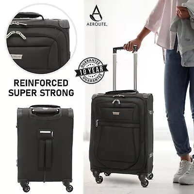 Aerolite Reinforced Strong & Light 4 Wheel Carry On Hand Cabin Luggage Suitcase • £39.99