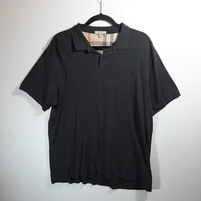 Burberry London Men's Cotton Short Sleeve Collared Polo Shirt Solid Black XL • $58.50