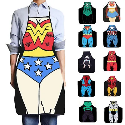 Funny Novelty Aprons For Men And Women Gift Superheros Sexy Kitchen Cooking Bbq • £4.91