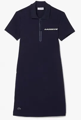 Lacoste Contrast Branded Two-ply Jersey Polo Dress Marine Ef9342 New With Tags • £69.99