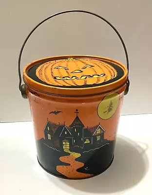 Halloween Candy Tin Litho Bucket Paint Can Style 1982 Vtg General Can Co. • $22