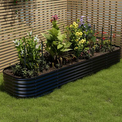 XL Long Garden Metal Raised Vegetable Planter Flower Trough Herb Grow Bed Box • £35.95