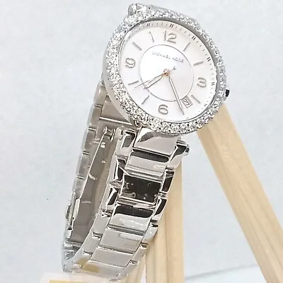 Michael Kors Womens Parker Lux Glitz Watch Crystal Bezel Stainless Steel MK4694 • $99