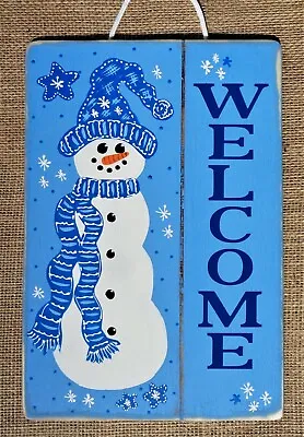 Distressed WELCOME SNOWMAN SIGN Wall Door Hanger Plaque Winter Christmas Decor • $13