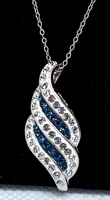 Vintage Imitation Sapphire & Diamond Sterling Curl Pendent With Silver 925 Chain • $22