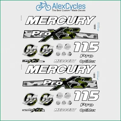 115 HP Mercury Optimax ProXS Outboadrs Motor Camo Green/Black Laminated Decals • $77