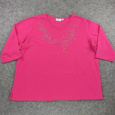 Quacker Factory Shirt Womens 3X Plus Pink 3/4 Sleeve Beaded Sequins Tunic Top • $18.73