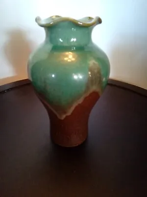 Vintage Studio Pottery Arts And Crafts Style Vase Nice Glaze Ruffled Rim.   EUC  • $24.90
