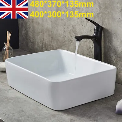 Modern Ceramic Sink Bathroom Cloakroom Wash Basin Rectangular Counter Top 480mm • £25.90