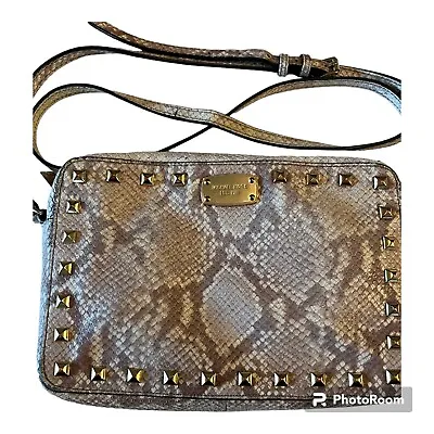 Michael Kors Crossbody Purse Gold Studded Snakeskin Beige/Cream Adjustable Strap • $17