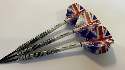 26g 95% Tungsten Knurled Darts Set UNION JACK RIPPLE Flights & Supergrip Stems • £31.95