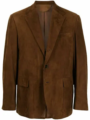 $102.39 • Buy Men's Brown Suede Leather Blazer Coat Genuine Softhide Two Button Classic Jacket