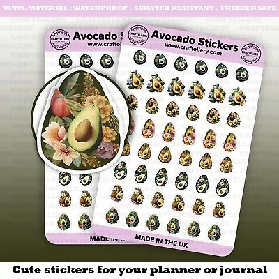 48 Floral Avocado Stickers Boho Avocado Stickers Cute Avocado Kawaii Stickers • £104.69