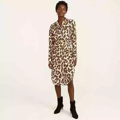 J.Crew Tie-front Silk Shirtdress In Dusty Leopard 0 NWT BB641 • $29.99