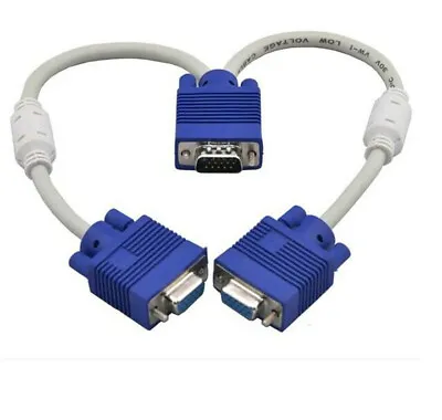 £3.29 • Buy 1 PC To 2 Way VGA SVGA Monitor Y Splitter Cable Lead 15Pin Male Female TFT LCD