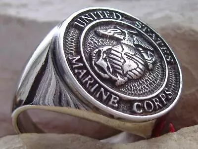 Usmc Marine Corps Ring Usa Bague Signet Silver Pin Patch Steel Army [d15 Steel] • $49