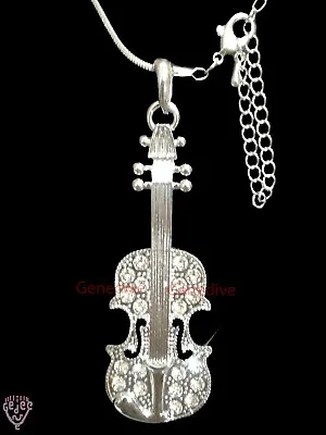 Made With Swarovski Crystals - Musical Instrument Violin Pendant & Necklace NWT • $4.99
