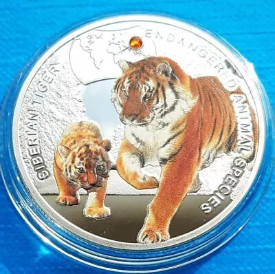 Zambia 1000 Kwacha 2014 UNC Siberian Tiger Silver Plated Colorized Coin • $6.90