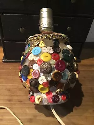 Folk Art Vintage Memory Jar Style  Lamp ~ Tramp Art ~ Buttons & Jewels • $46