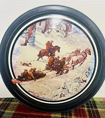 VTG 1980s Winter Sleigh Ride Tin Tray 11” Image ©️1949 By Curtis Publishing Co. • $12