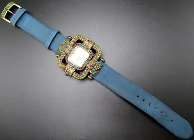 HEIDI DAUS Colorful Crystal Blue Leather Watch • $69.99